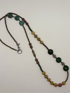Treska Multi-Bead Green and Brown Women's Beaded Necklace
